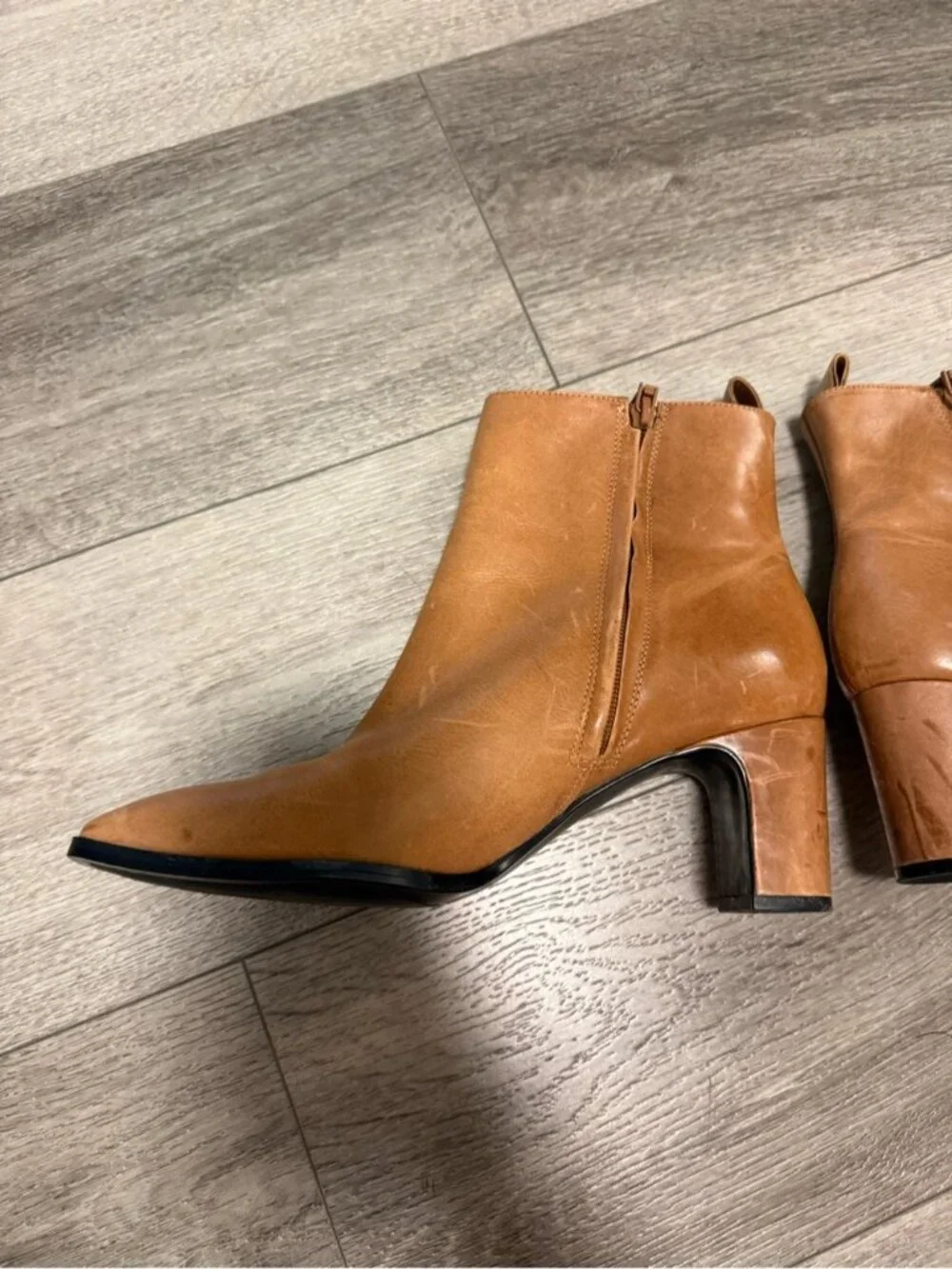 Calvin Klein Cognac Leather Ankle Booties with Block Heel size 10